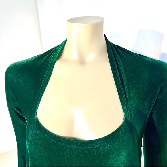 ROMAN KEFLAY VINTAGE OLIVE GREEN STRETCH VELVET - Picture 3 of 12